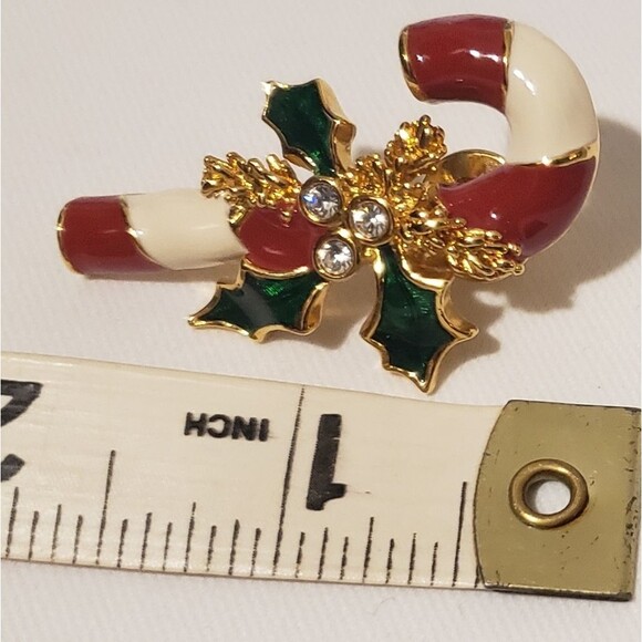 Candycane Brooch with Christmas Holly - Picture 3 of 3
